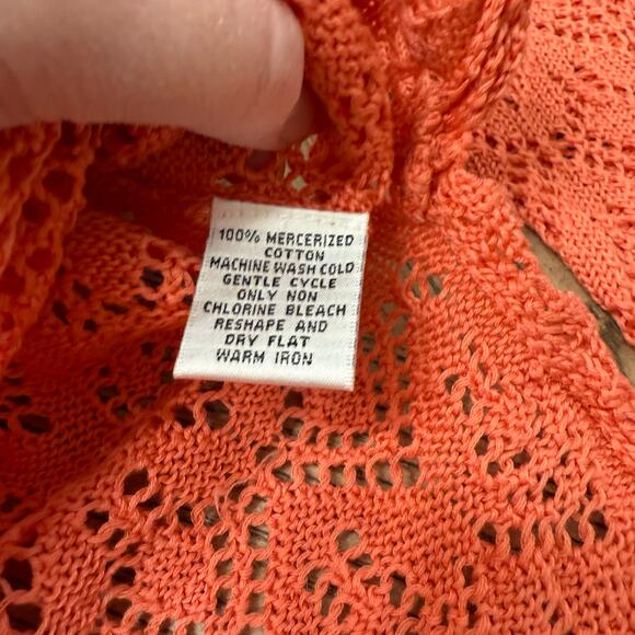 Talbots Mercerized Cotton Lace Look Sweater Peach Orange Medium - Picture 8 of 8